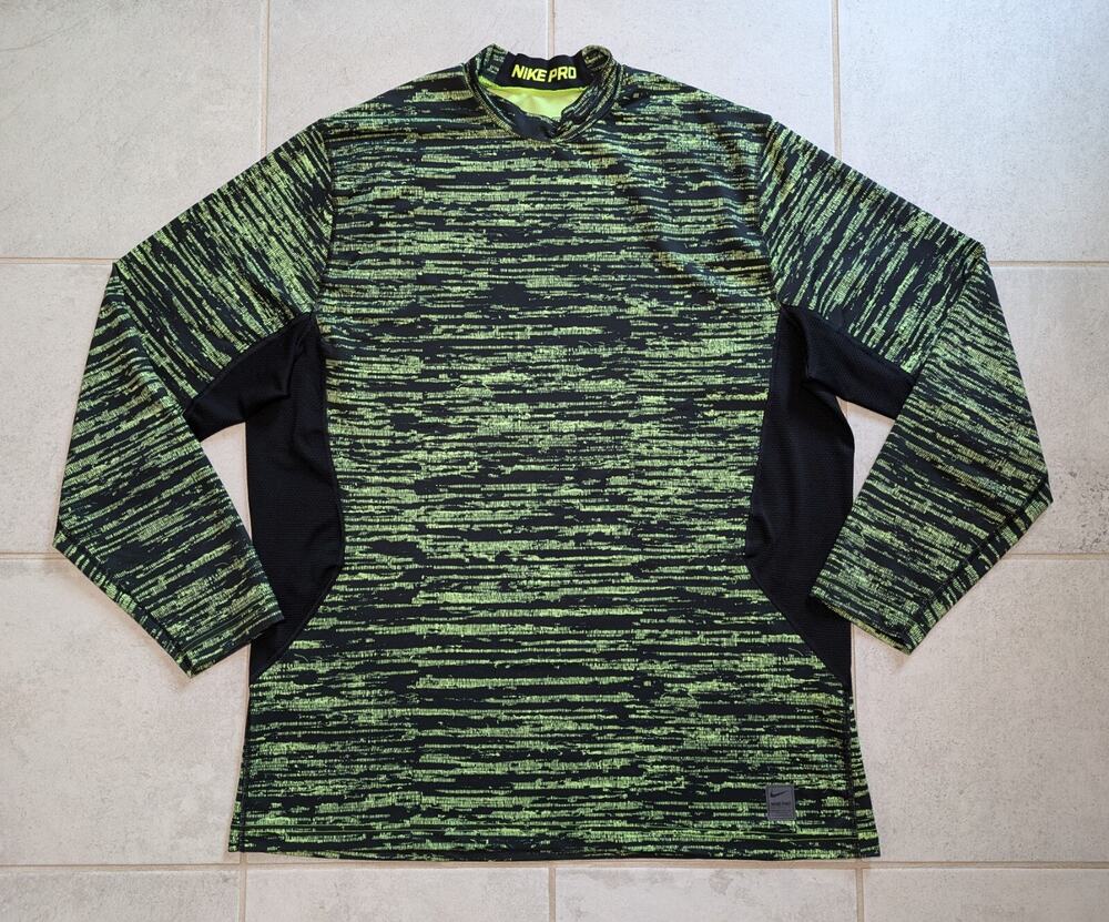 Nike Pro Men's XXL Shirt Long Sleeve Heavy Workout Fitted Yellow Black